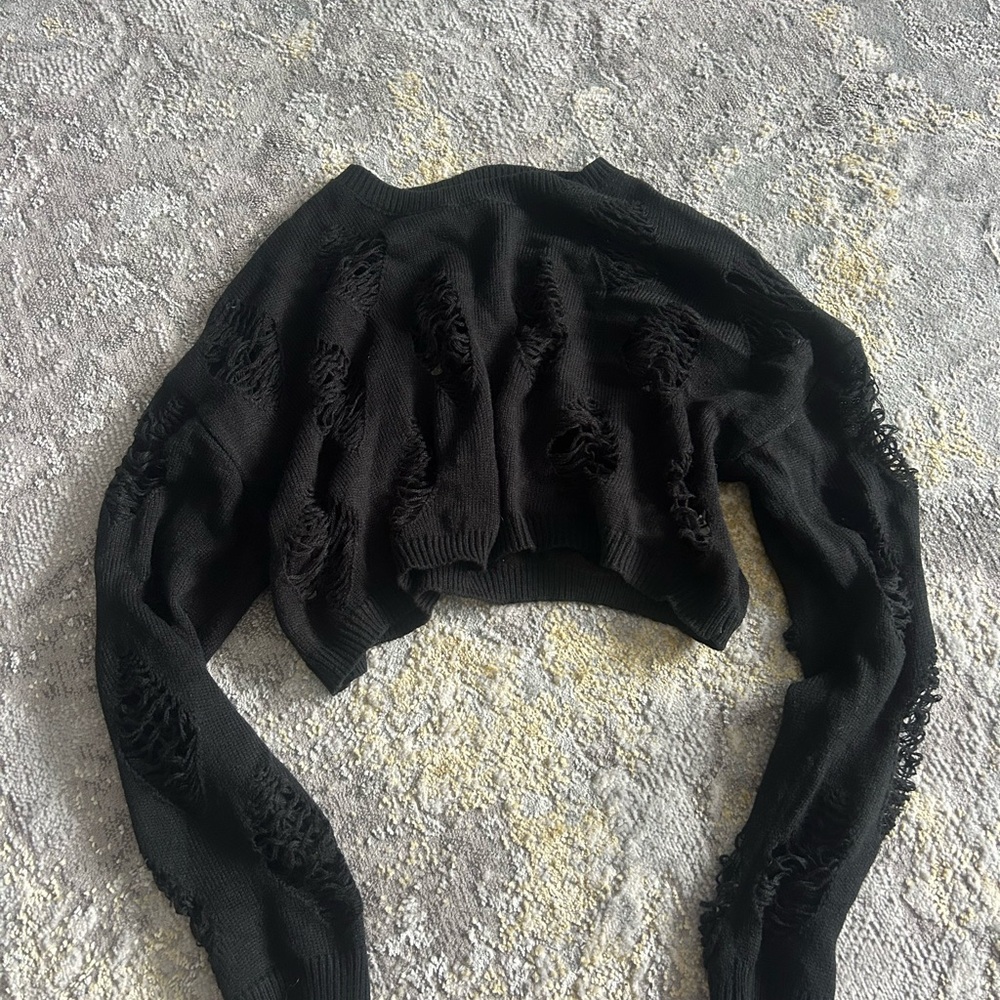 Black Distressed Women's Sweater